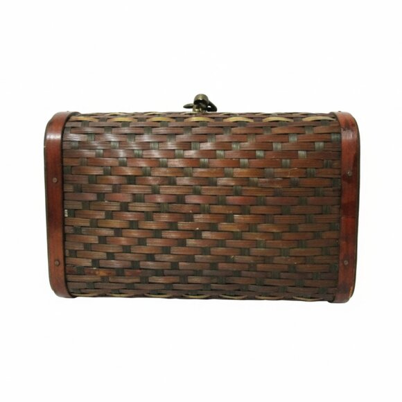 Rare Vintage Woven Wood & Brass Strip Box Unique Antique Keepsake Chest Artisan - Picture 4 of 8